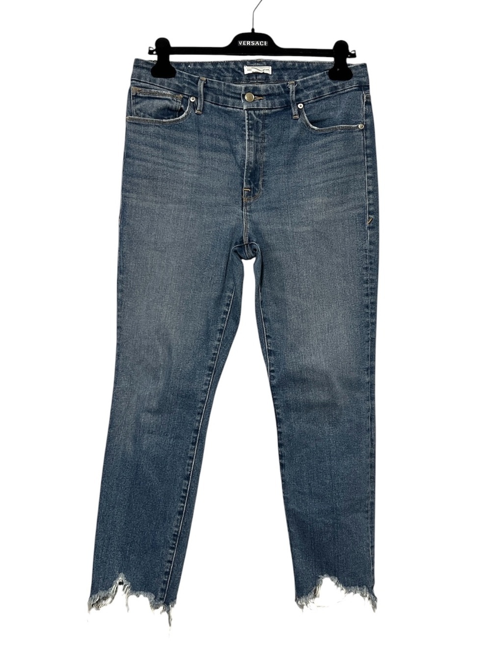 GOOD AMERICAN Chewed Hem Distressed Denim Jeans